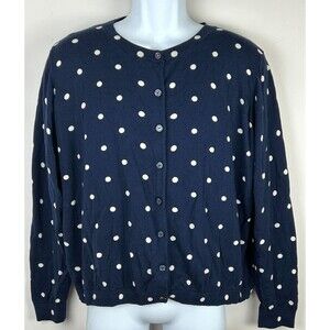 Joules Blue White Polka Dot Cotton Cardigan Sweater Size US 16